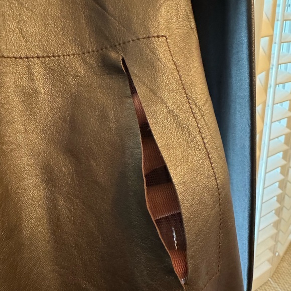 Leather Jacket Rozae Nichols chocolate brown , unlined with Tulle detail - Picture 5 of 7